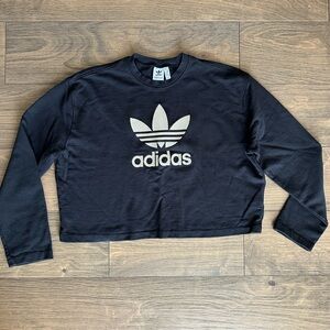 Adidas Black Cropped Sweatshirt with Gold Embroidered Logo - women’s M